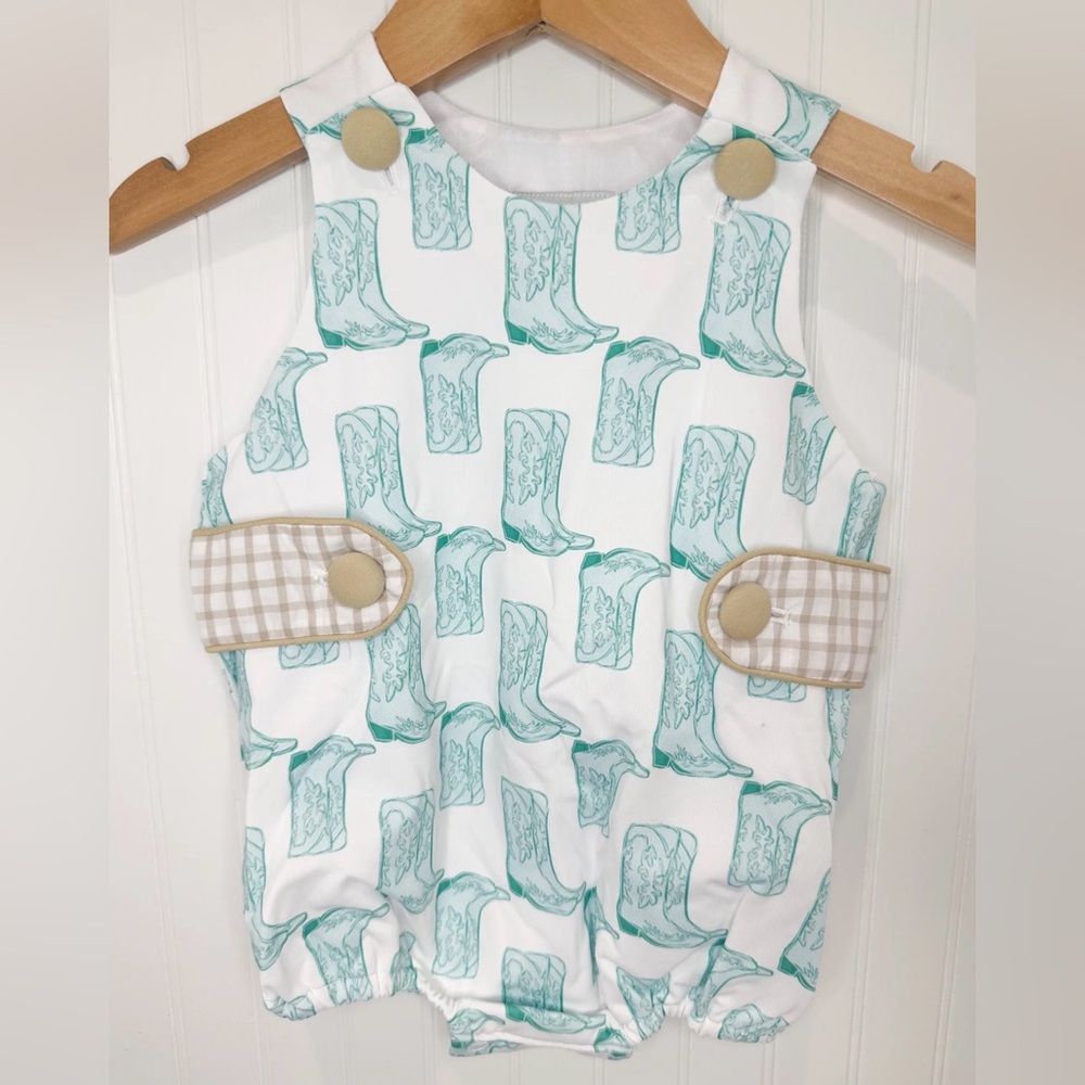 Boys Teal Cowboy Boot Romper